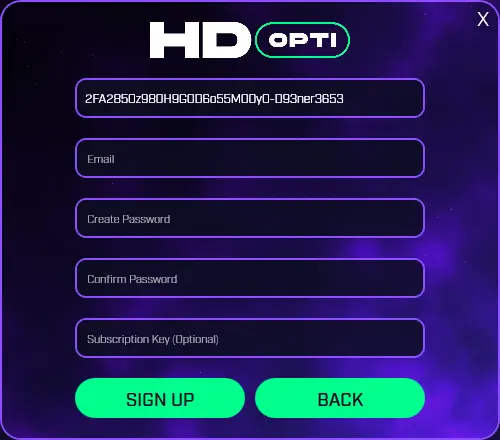 Sign Up Window
