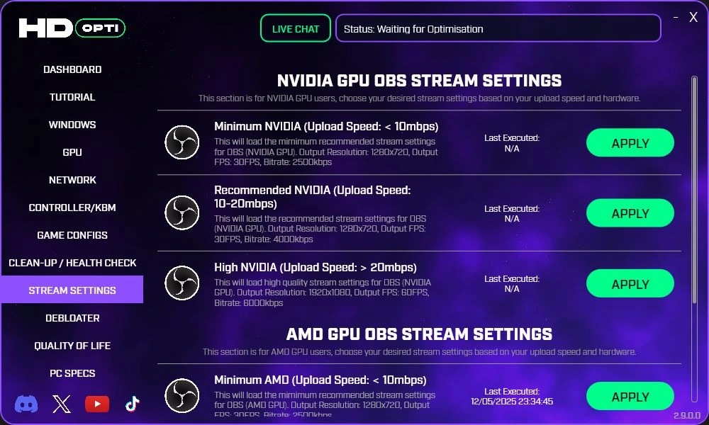 OBS settings Section