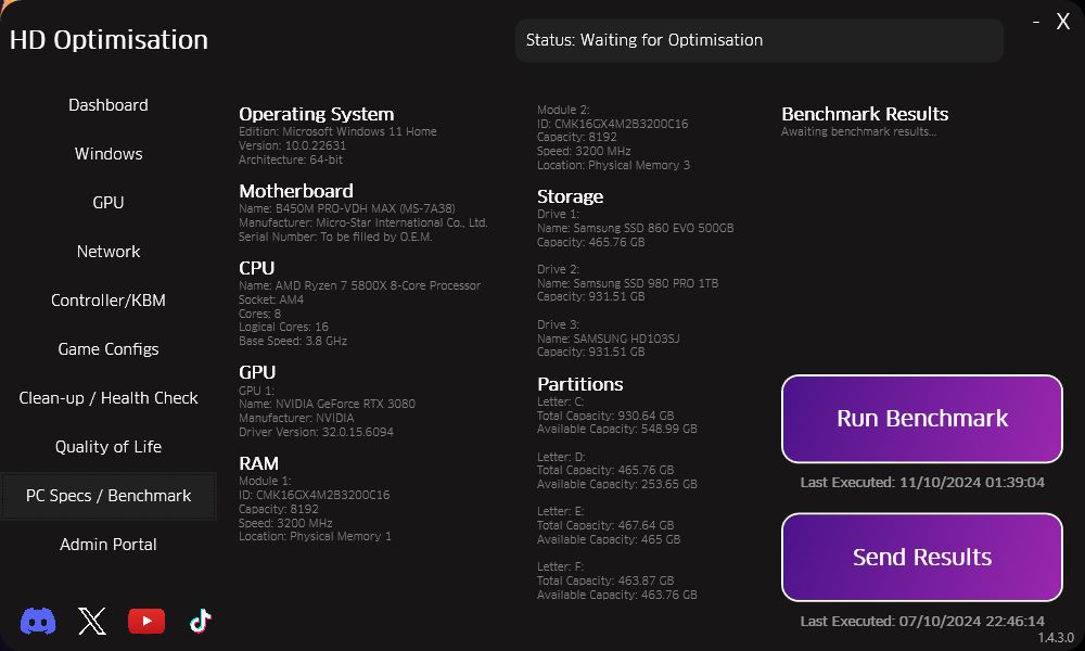 PC Specs / Benchmark Preview