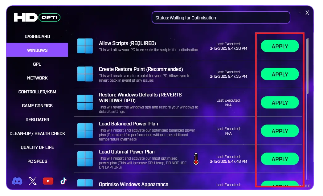 Optimization List in App
