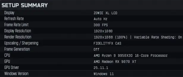 Setup summary