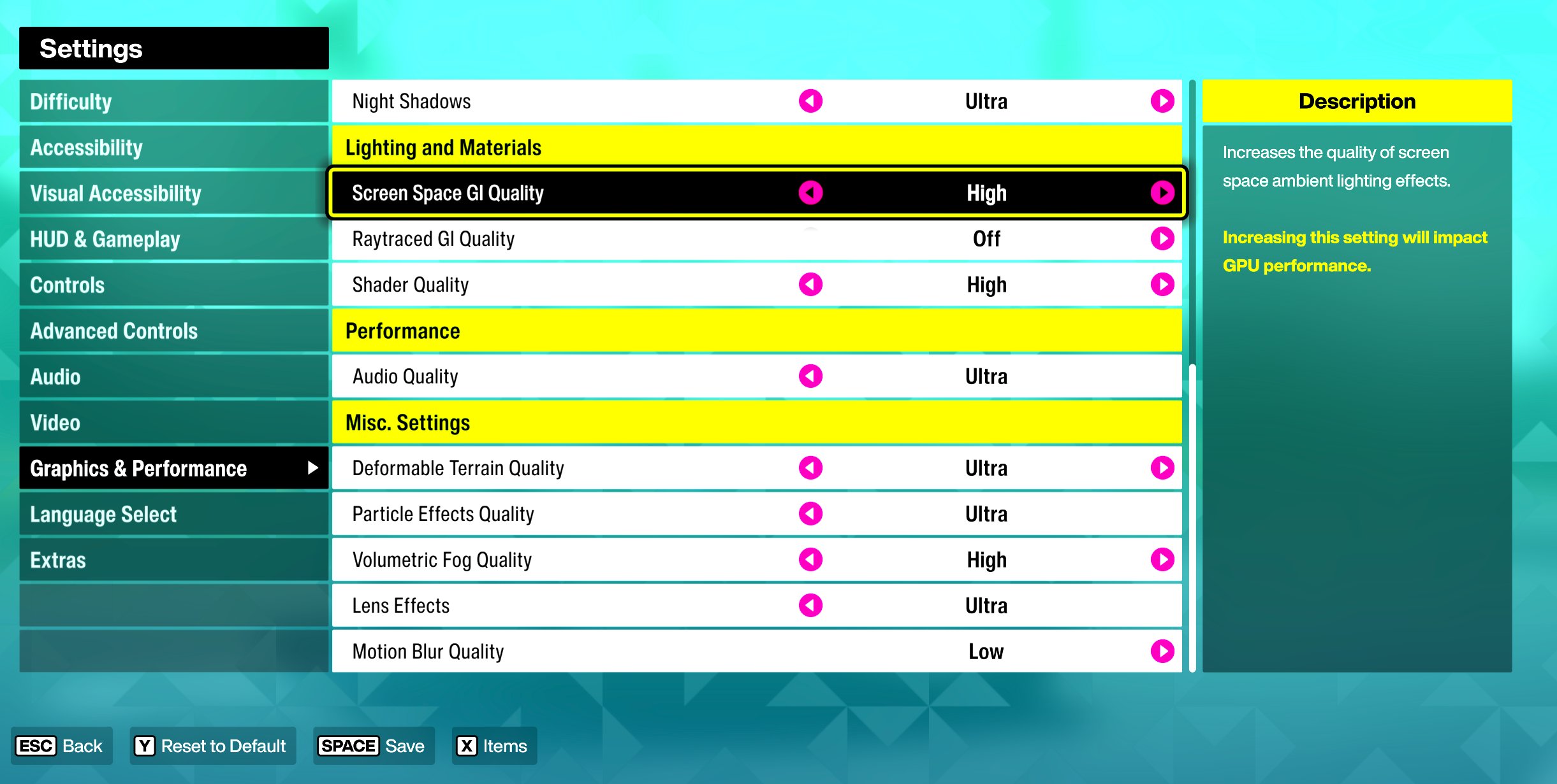 Forza Horizon 6 graphics and performance settings for detail reflections and shadows