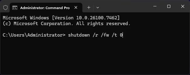 Command prompt with shutdown command